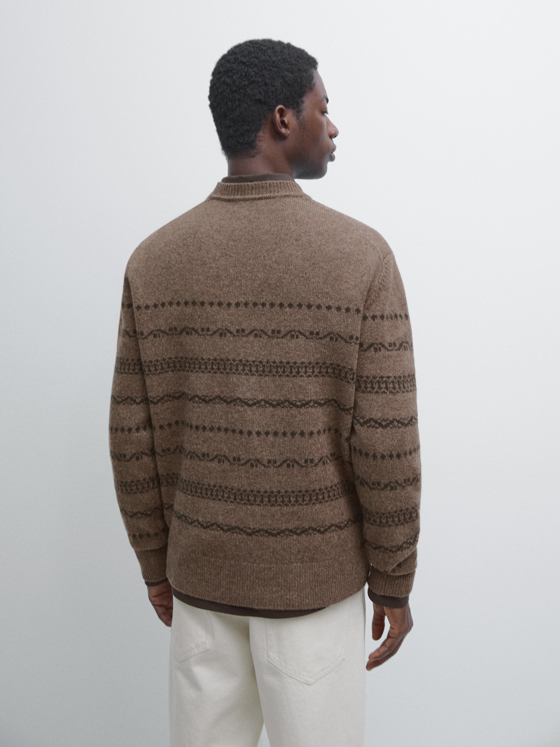 Wool blend jacquard knit sweater